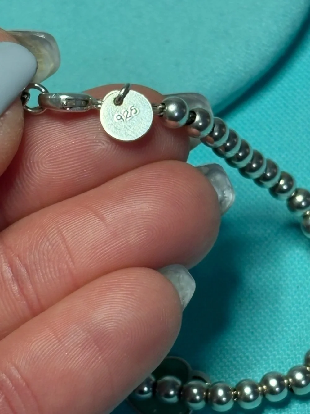 Authentic Tiffany & Co. 4mm Bead Bracelet with Mini Blue Heart Charm - Picture 4 of 6